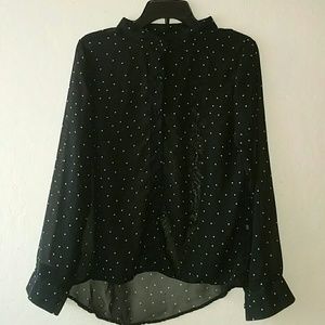 Black polka dot sheer blouse with collar